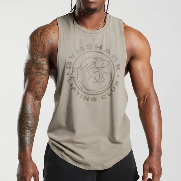 Gymshark Other - GymShark Fitness Gray Tan Logo Legacy Drop Arm Tank Top M-L?